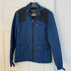 Black Hearts Brigade Quilted Jacket M – Blue Hooded Moto Style Lightweight Coat